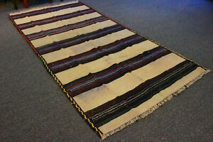 3x8 Vintage Traditional Hand Knotted Wool Kilim Runner Striped Oriental Area Rug