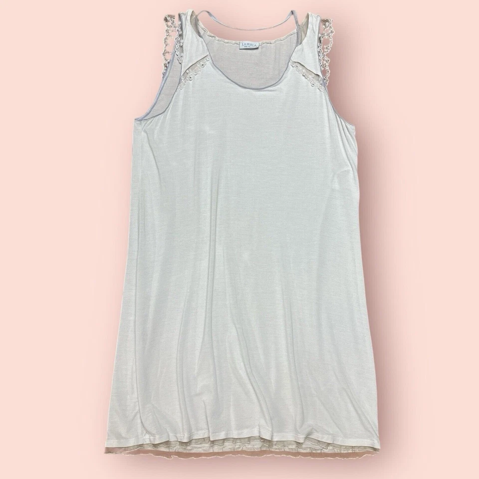 Vestido camisón La Perla Slip blanco lencería quimise seda encaje ribete talla pequeña Foto 1 de 4