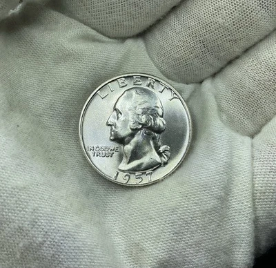 1957 D Washington Quarter 25c US Coin 90% Silver Denver Mint GEM BU J241 - Image 1 of 2