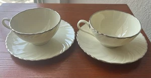 Set Of 2 Lenox Weatherly Tea Cups And Saucers Silver Trim Excellent Condition - Picture 1 of 9