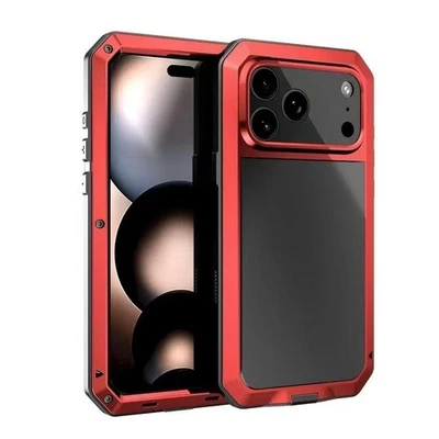 MARKENLOS Tanque Metal Carcasa Vidrio Impermeable Funda Case Cover para iPhone 15 16 17 Pro Max