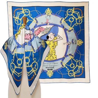 Cachecol Moschino Boutique estampado óleo oliva crepe seda quadrado foulard 34" - Imagem 1 de 4