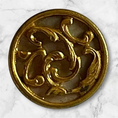 Decorative Brass Filagree With Abalone Inlay 1/2 Inch Shank Antique Button - Image 1 of 3