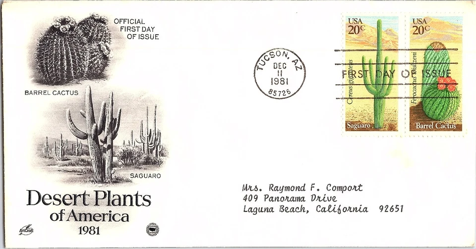 Desert Plants - Saguaro & Barrel Cactus Dec. 11, 1981 Mail Cover FDC - Image 1 of 1