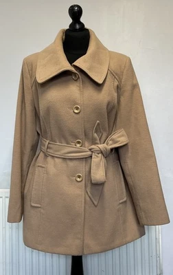 KESTA LONDON CAMEL BEIGE BELTED COAT LADIES SIDE POCKETS WORK OFFICE JACKET 14 - Image 1 of 4