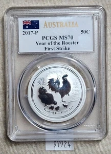 WPCoins ~ 2017-P PCGS MS70 Australia 50 Cent Year of the Rooster First Strike - Picture 1 of 4