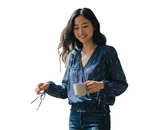 Blusa para mujer azul lluvia talla S azul marino dorado a rayas alta-baja cruzada manga larga nueva con etiquetas - Imagen 1 de 19