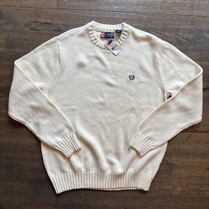 NEW Chaps Ralph Lauren Mens LARGE Cream White Pullover Crew Neck Sweater Logo - Picture 1 of 15