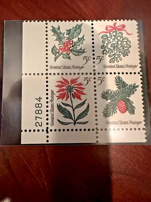 Scott #1254-1257 Christmas Flowers Plate Block Of 4 MNH  I will combine Shipping - Image 1 of 2
