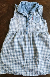 Levi's Girl's Sleeveless Collard Denim Checkered Dress Size 6 M (5/6) Pre-Owned - Picture 1 of 7
