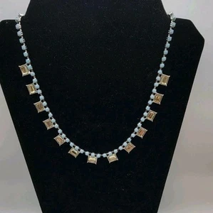 Lia Sophia Necklace Blue Prong Set Beads Square Yellow Tinge Acrylic Stones - Picture 1 of 7