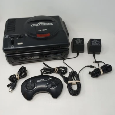 Consola Sega CD Modelo 1, Sega Genesis Modelo 1, Cables y Controlador FUNCIONA PROBADO Foto 1 de 4