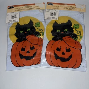 VTG Expressions Hallmark 8 Bottle Jacket Bags Sacs Pumpkin Black Cat Full Moon - Picture 1 of 8