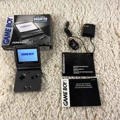 Nintendo Game Boy Advance GBA SP Graphite AGS-101 portátil completo en caja en caja original Foto 1 de 4