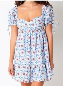 Mini Dress Boho Hippie Flower Power Mod Retro Floral Olivaceous Size Small - Picture 1 of 3