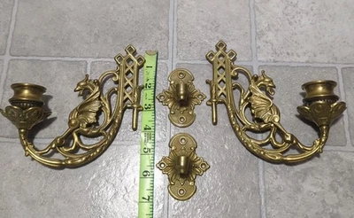 Par de Arandela Gótica Antiga Griffin Vitoriana Bronze Braço Balanço Suporte de Parede - Imagem 1 de 4