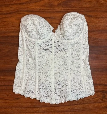 VTG 90s Fredericks Of Hollywood Lingerie Strapless Floral Lace Corset White 34B - Image 1 of 4