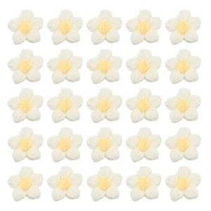 50pcs Flower Sew on Patches, Double Color Crochet Floral Petals,White and Yellow - Picture 1 of 7