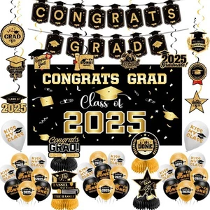 Class of 2024Gold Themed Graduation Decorations SetClass of 2024 Backdrop Banner - Picture 1 of 8