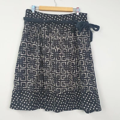 Hobbs Skirt Womens UK 16 Black 100% Linen Belted Geometric Patterned Chic Retro - Image 1 of 4