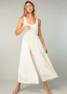 NWT Lovestitch Ivory 1 Piece Jumpsuit Wide Leg Gauzy Crochet Top Pockets Size S - Picture 1 of 17