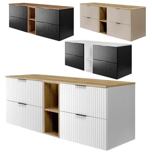 Waschbeckunterschrank Waschtisch Unterschrank 140 cm Geriffelt Regal mit Platte - Bild 1 von 48