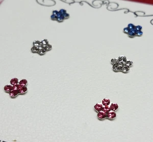 SET 3 Genuine 925 Sterling Silver Flower Gemstone Small Stud Earrings 6 mm NEW - Picture 1 of 5