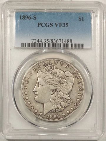 1896-S MORGAN DOLLAR - PCGS VF-35 Cover