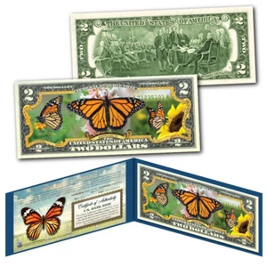 MONARCH BUTTERFLY Genuine Legal Tender Colorized U.S $2 Bill with Display & Cert - Picture 1 of 3