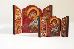 Tríptico Madera Icono de la Virgen María La Madre del Amor y con muchos iconos en él - Imagen 1 de 11