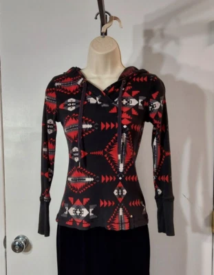 L-RL Ralph Lauren Active Women's Red, Black & White Native Print Hoodie, Size XS - Imagem 1 de 4