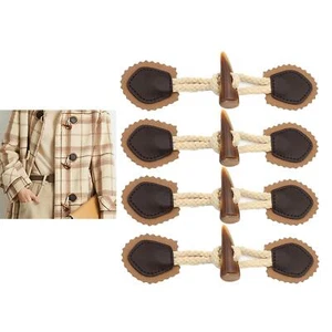 4 Pairs of Classic Leather Horn Toggle Buttons Coat Closures - Picture 1 of 17