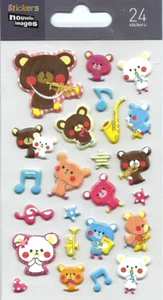 Stickers 3d Oursons musiciens planche 14 cm x 7,5 cm autocollants scrapbooking - Imagen 1 de 1