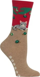 Hot Sox Women's Christmas Cat Non Skid Socks 1 Pair, Red, Women's 4-10 - Picture 1 of 1