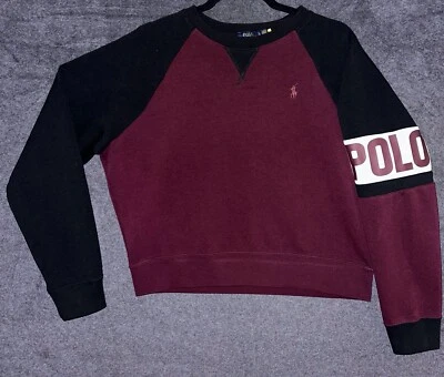 Polo Ralph Lauren Women Large Double Knit Tech Spell Out Sweatshirt Maroon Black - Image 1 of 4
