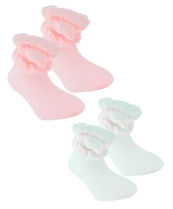 Girls Knee High Socks Ruffles Patterned Formal Smart Casual Soft Stockings - Picture 1 of 5