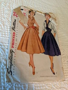 Vintage 1952 Simplicity Pattern 3846 Women Sleeveless Dress Bolero Jacket 16 34 - Picture 1 of 4