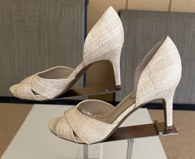 ZAPATOS MUJER LIFESTRIDE. TALLA: 7M BEIGE RAFIA PUNTA ABIERTA BOMBA SLIP-ON Foto 1 de 4