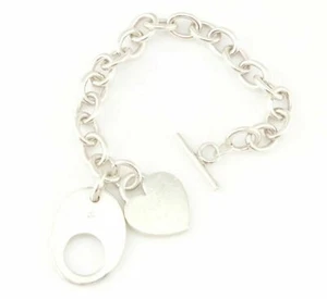 Silpada Sterling Silver Heart Tag Toggle Bracelet - B0779 Charm Link Chain - Picture 1 of 12