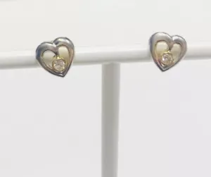 18ct 2 Colour Gold Diamond Heart Stud Earrings - Picture 1 of 4