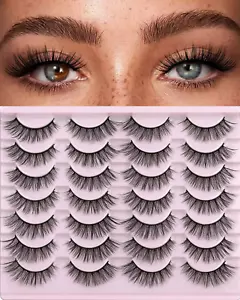 False Eyelashes 14Mm Faux 3D Mink Lashes Natural Look Fluffy Cat Eye Wispy Lashe - Picture 1 of 12
