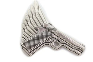 New Men Biker Silver Metal Belt Buckle Angel Wing Gun Pistol Trucker Hood Street - Picture 1 of 9