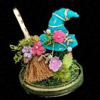Magical Fairys Witches Hat and Broom (Turquoise) in a hanging Glass Globe OOAK