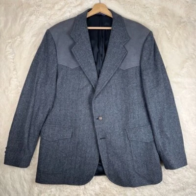 Blazer Abrigo Deportivo Occidental Pendleton Azul Gamuza Borde Lana Virgen Tweed 48 L De Colección Foto 1 de 4