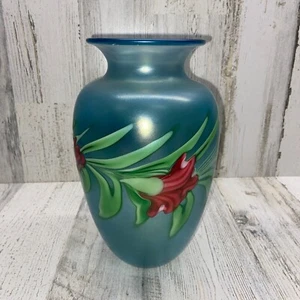 Vaso Orient and Flume blu rosso smerigliato floreale 8 1/2" scialle cantato - Foto 1 di 16