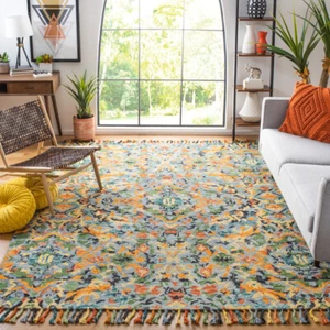 SAFAVIEH Blossom BLM452A Handmade Blue / Multi Rug - Picture 1 of 34