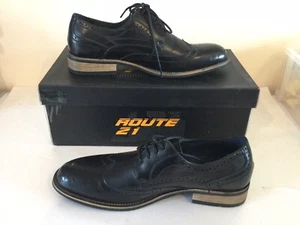 Herren Route 21 schwarze Brogue Schuhe 4 Ösen Schnürung UK 6 EU 39 brandneu in verpackung t7597 - Bild 1 von 6