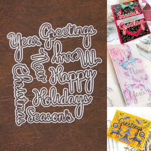 Season’s Greetings Holiday Sentiments w Shadows Cutting Dies – Happy New Year + - Picture 1 of 8