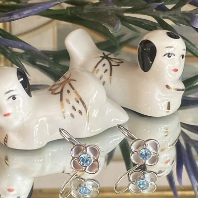 Swatch Bijoux Glint Moments Blue Swarovski Crystal Flower Drop Earrings RARE - Image 1 of 4