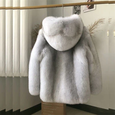Mens Thick Warm Real Full Pelt Fox Fur Hood Coat Whole Skin Genuine Fur Jacket - Image 1 of 4